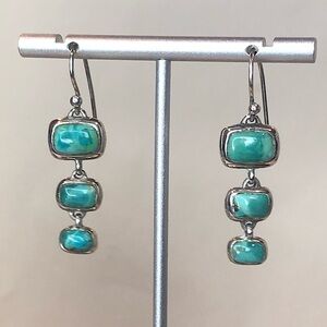 BARSE Turquoise Triple Drop Cabochon Sterling Silver French Wire Earrings